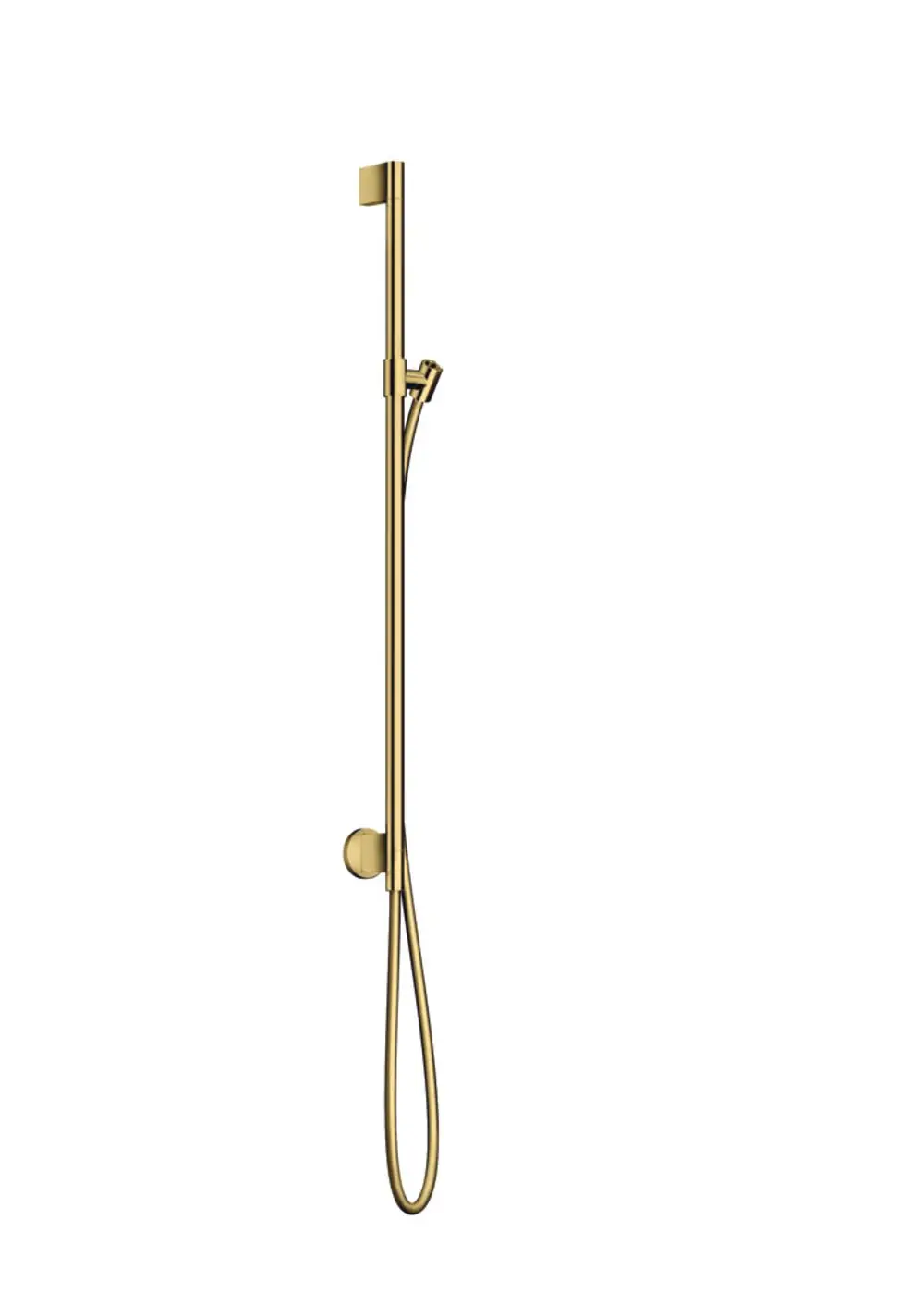Brausestange mit Wandanschluss und Brauseschlauch in Polished Gold Optic, produziert von AXOR. Das Design zeigt eine schlanke, moderne Form.